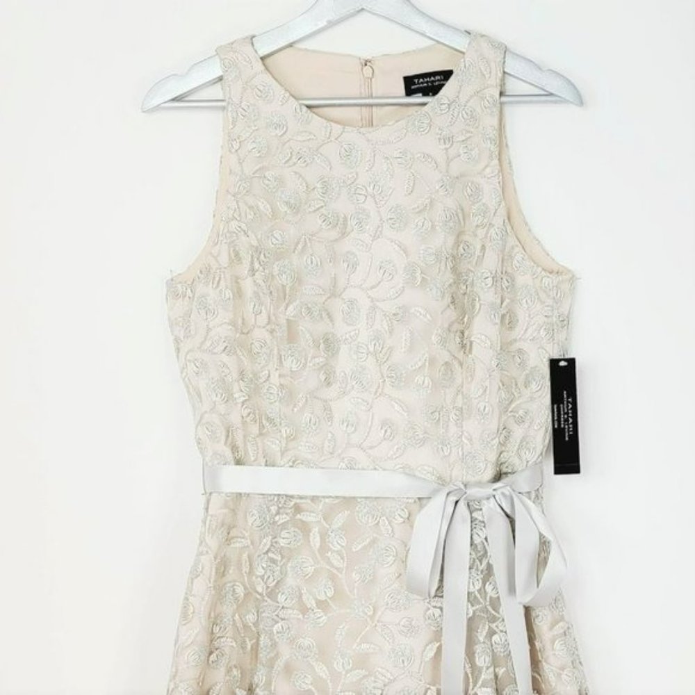 NWT Tahari ASL Embroidered Lace Hi-Low Fit & Flare Party wedding Midi Dress - Picture 7 of 7
